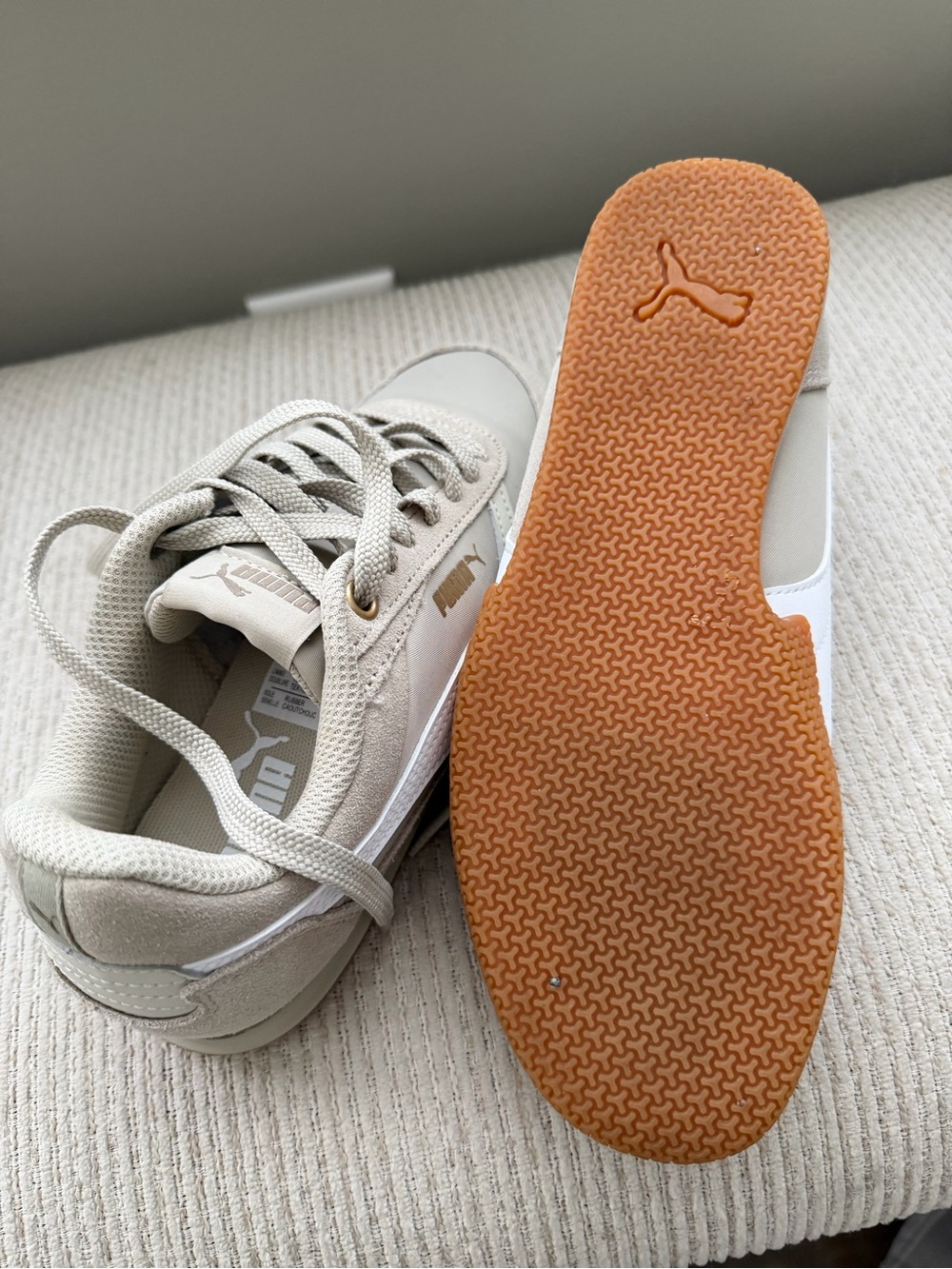 Puma Neutral Taupe and White Sneakers with Gum Sole - Picture 4 of 6